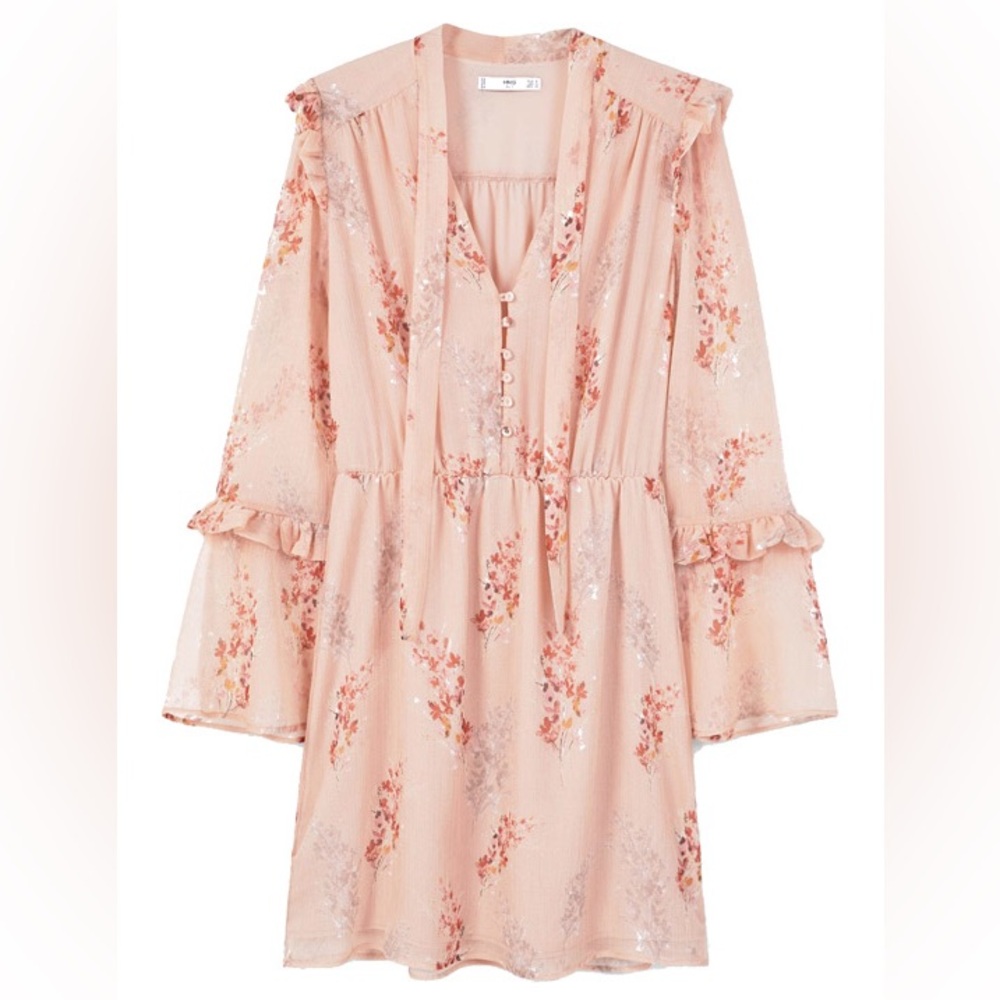 MNG Light Pink Floral Ruffle Dress